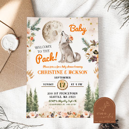 Välkommen till flocken Orange varg Co-Ed baby show Inbjudningar