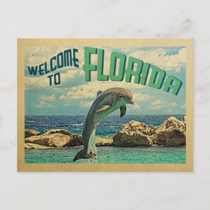 Välkommen till Florida Postcard Dolphin Vintage re Vykort