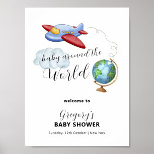 Välkommen till flygplans-baby shower runt världska poster