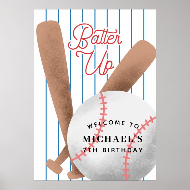 Välkommen till Födelsedagsfesten Batter upp basket Poster (Framsidan)