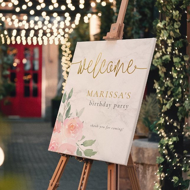 Välkommen till Födelsedagsfesten Blommigt med Guld Poster (Skapare uppladdad)
