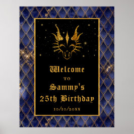Välkommen till Födelsedagsfesten Navy Dragon Scale Poster