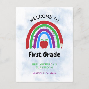 Välkommen till första Klass Cute Rainbow Vykort