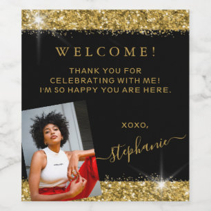 Välkommen till Foto Black Guld Glitter Vinflaska Etikett