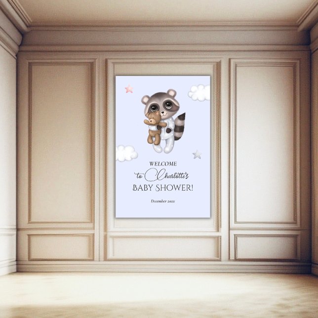 Välkommen till Gentle Boy Raccoon Blue Baby Shower Poster (Gentle Boy Raccoon Blue Baby Shower Welcome Poster)