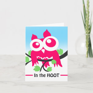 Välkommen till granneHOOT, Cute Rosa Uggla, Pun Kort