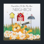 Välkommen till grannskapet<br><div class="desc">Katt som välkomnar fåglar till grannskapet. Med knappen "Anpassa ytterligare" får du hjälp med att ändra teckensnittet stil,  färg,  text eller grafik.</div>