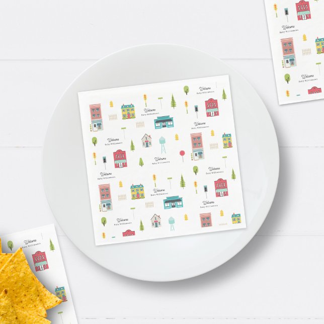 Välkommen till grannskapet Mönster Baby Shower Pappersservett (Skapare uppladdad)