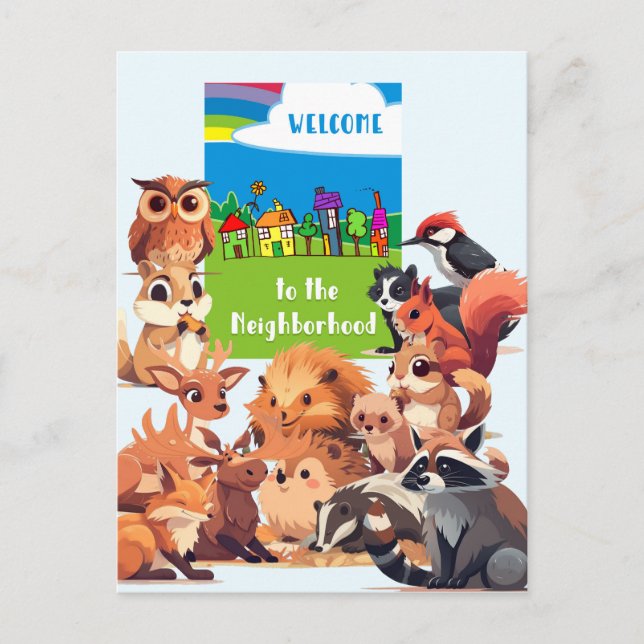 Välkommen till grannskapet Skogsdjur  Vykort (Framsida)