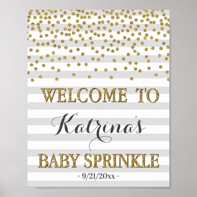 Välkommen till grått och Guld Kön Neutral Baby Spr Poster (Framsidan)