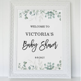 Välkommen till Greenery Baby Shower Poster