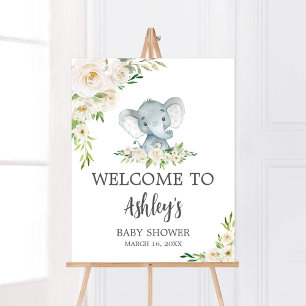 Välkommen till Greenery Blommigt White Elephant Ba Poster
