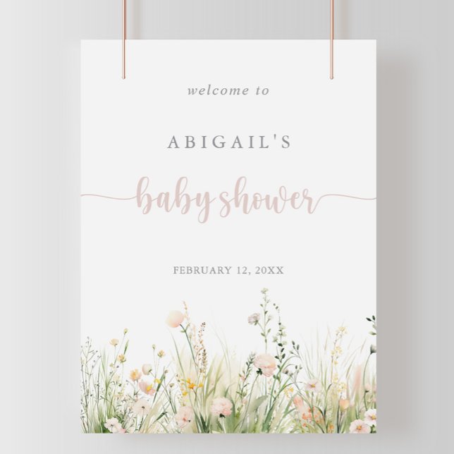 Välkommen till Greenery Boho WildblomBaby Shower Poster (Skapare uppladdad)