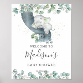 Välkommen till Greenery Elephant Neutralt Baby Sho Poster