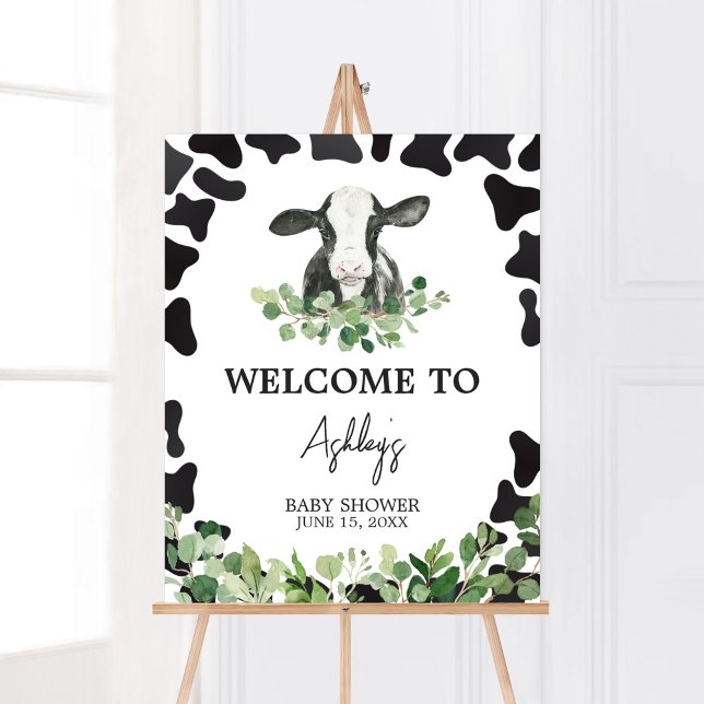 Välkommen till Greenery Heliga Cow Baby Shower Poster (Gender Neutral Highland Cow Baby Shower Welcome Sign)