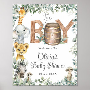 Välkommen till Greenery Jungle Animals Baby Shower Poster