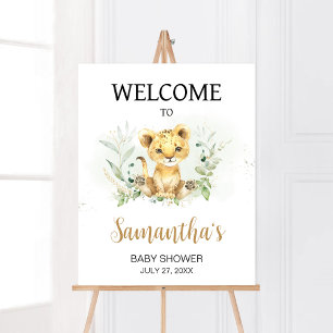 Välkommen till Greenery Lejon Baby Shower Poster