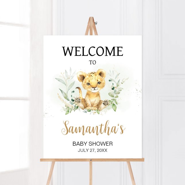 Välkommen till Greenery Lejon Baby Shower Poster (Gender Neutral Lion Jungle Baby Shower Welcome Sign)