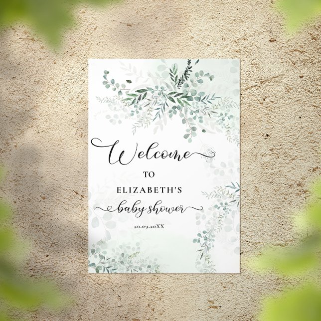 Välkommen till Greenery Watercolor Eucalyptus Baby Poster (Skapare uppladdad)