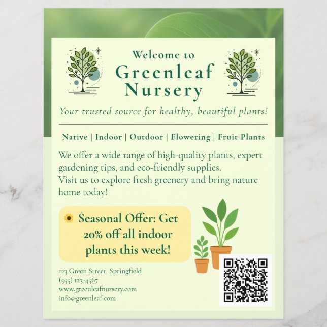 Välkommen till Greenleaf Nursery Branding Flyer (Framsidan)