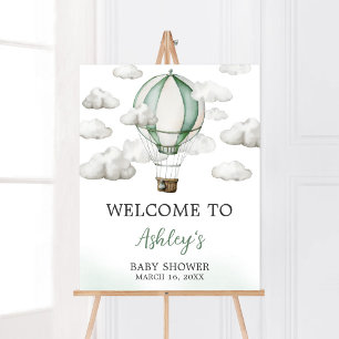 Välkommen till grönt Luftballong Baby Shower Poster
