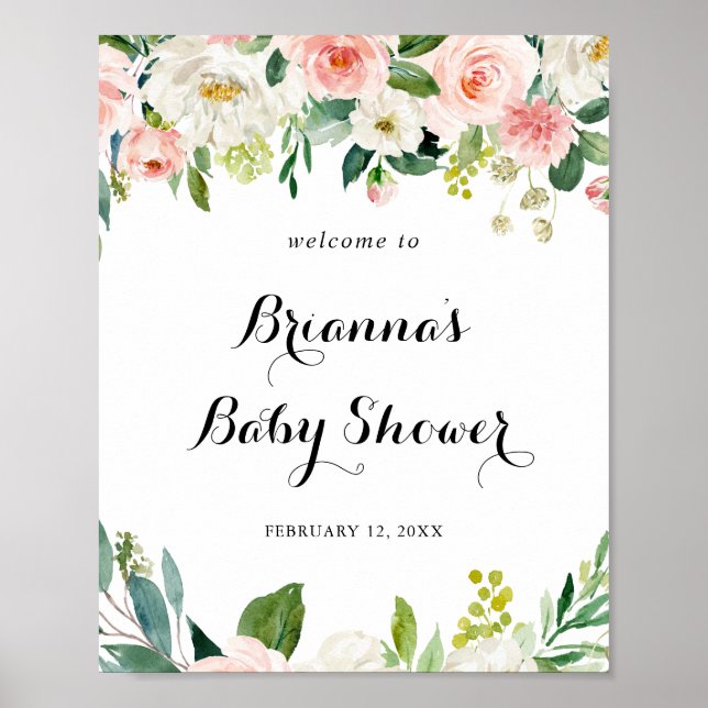 Välkommen till Grönten Foliage Baby Shower för enk Poster (Framsidan)