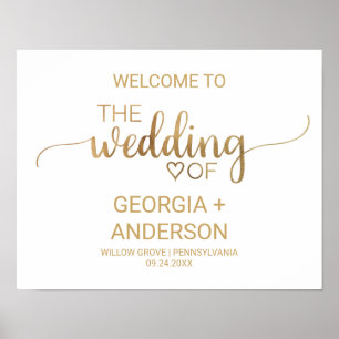 Välkommen till Guld Calligraphy Bröllop Poster