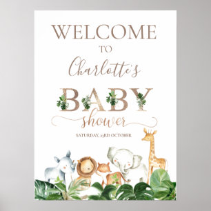 Välkommen till guld Grönt Safari Animals Baby Show Poster