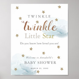 Välkommen till guld Stars & Blue Clouds Baby Showe Poster
