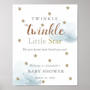 Välkommen till guld Stars & Blue Clouds Baby Showe Poster