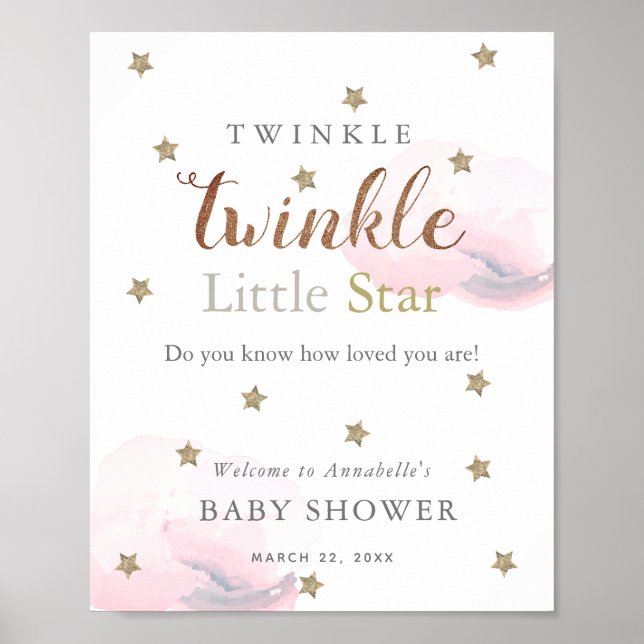 Välkommen till guld Stars & Rosa Clouds Baby Showe Poster (Framsidan)