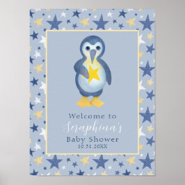 Välkommen till gult Winter Star Penguin Baby Showe Poster