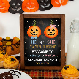 Välkommen till Halloween Pumpkin Gender Reveal Par Poster