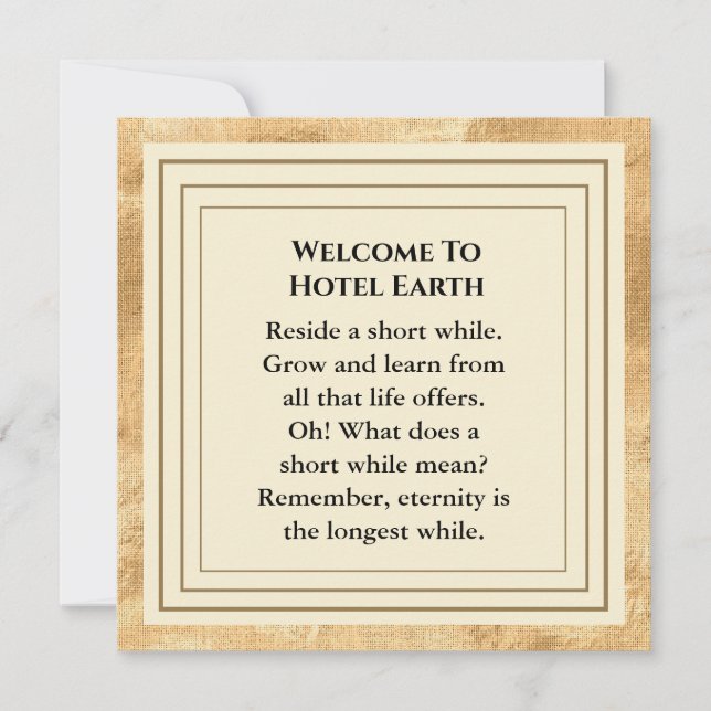 Välkommen till Hotel Earth Flate Card Tack Kort (Framsida)