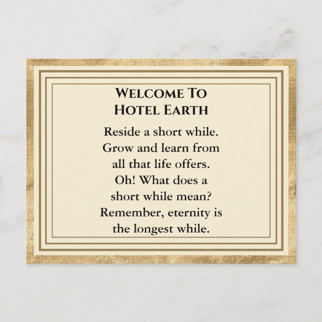 Välkommen till Hotel Earth Vykort (Framsida)