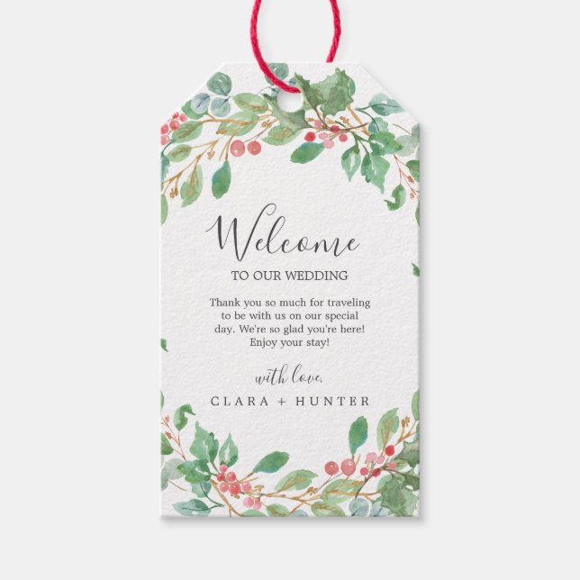 Välkommen till jul Grey och Red Berry Bröllop Presentetikett (Framsidan)