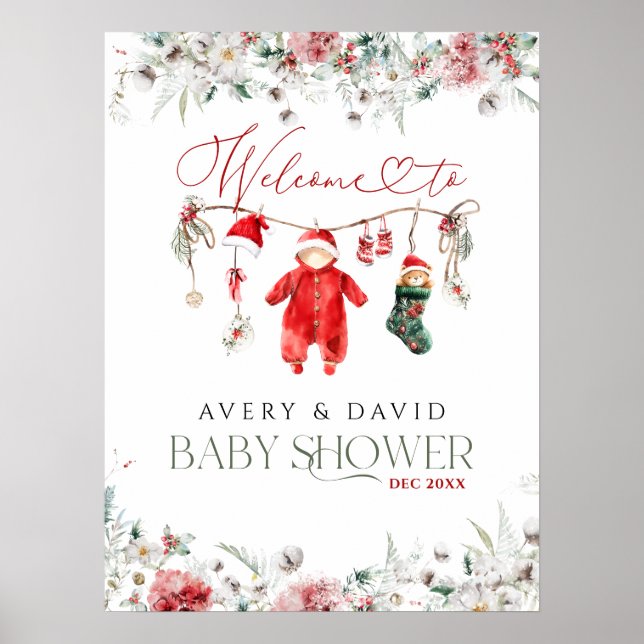 Välkommen till julfesten Santa Baby Baby Shower Poster (Framsidan)