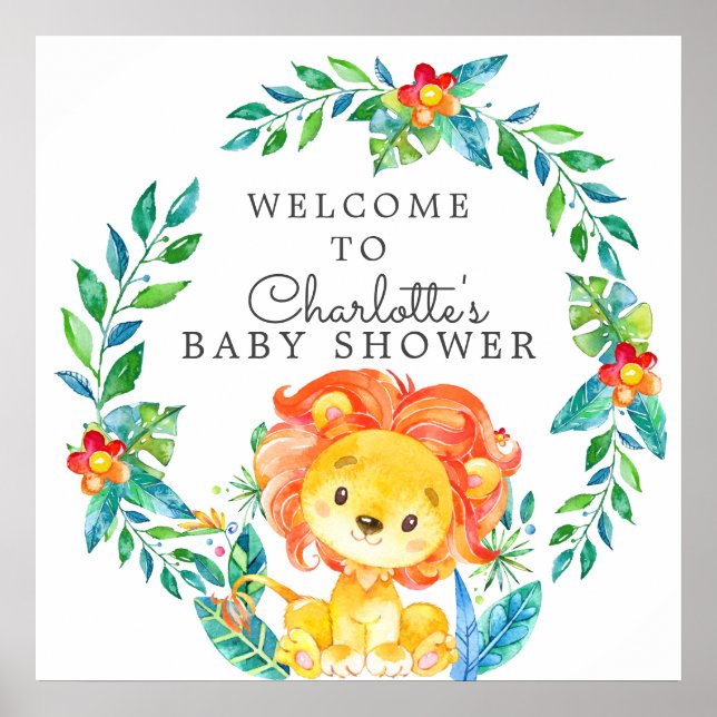 Välkommen till Jungle Lejon Baby Shower Poster (Framsidan)