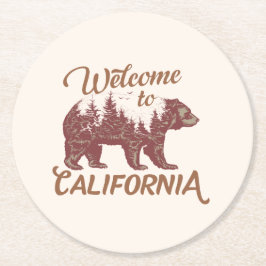Välkommen till Kalifornien Bear Forest Underlägg Papper Rund