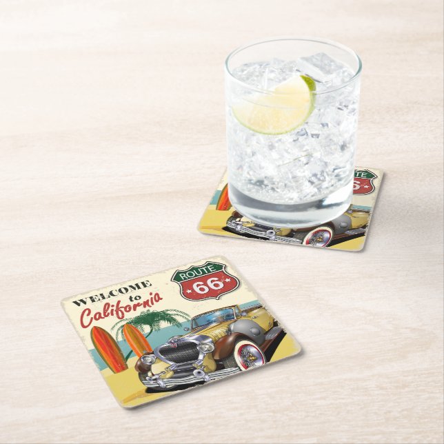 "Välkommen till Kalifornien" Route 66 poster. Underlägg Papper Kvadrat (Insitu)