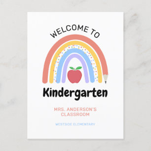 Välkommen till Kindergarten Pastel Färgad Rainbow Vykort