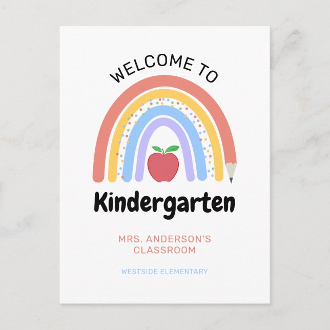 Välkommen till Kindergarten Pastel Färgad Rainbow Vykort (Framsida)