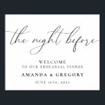 Välkommen till kvällen före bröllopsrepetitionsmid poster<br><div class="desc">Detta tecken är det perfekta sättet att välkomna gäster till er repetitionsmiddag.</div>