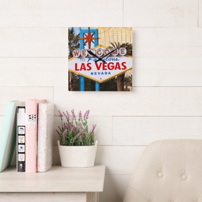 Välkommen till Las Vegas akrylic Wall Clock Square Fyrkantig Klocka (Läsesal)