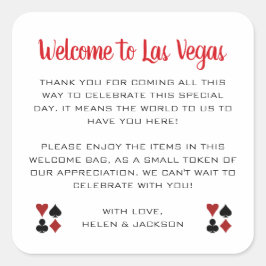 Välkommen till Las Vegas Bröllop Välkommen Basket Fyrkantigt Klistermärke