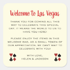 Välkommen till Las Vegas Bröllop Välkommen Basket Fyrkantigt Klistermärke