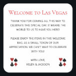 Välkommen till Las Vegas Bröllop Välkomsthjälp Bag Fyrkantigt Klistermärke<br><div class="desc">Gifta sig du i Las Vegas? Dessa vita och svarta välkomstklistermärken skulle göra en perfekt utöver gästernas välkomna basket i deras inkvartering. Anpassa med din egen hjärtliga text.</div>