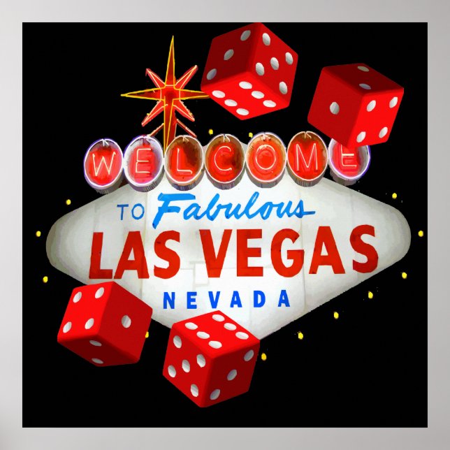 Välkommen till Las Vegas + Dice Vector Graphic Poster (Framsidan)