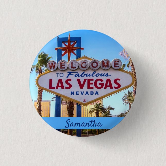 Välkommen till Las Vegas Magnet Keychain Knapp (Framsida)