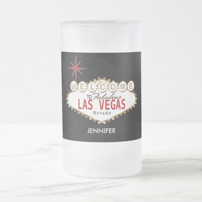 Välkommen till Las Vegas - Red och Guld Frostat Ölglas (Center)
